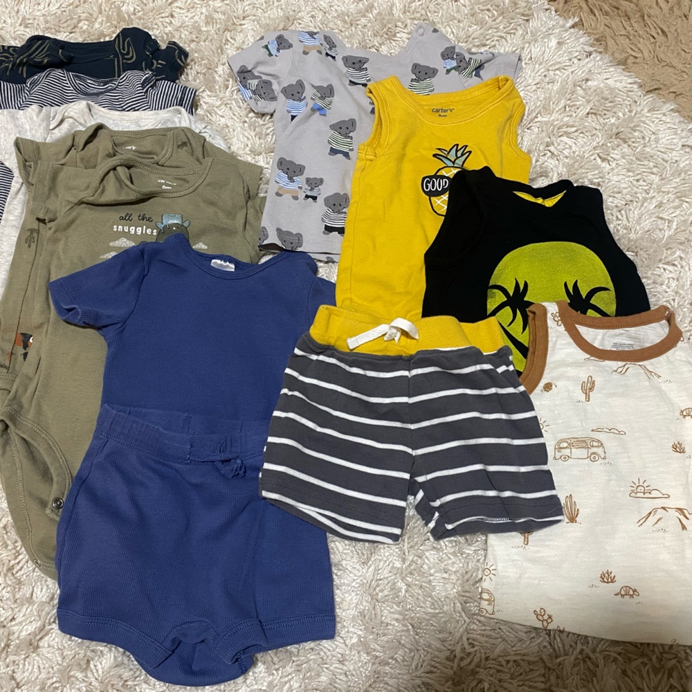 9 MONTH Lot of baby boy clothing onesies shorts tank tops